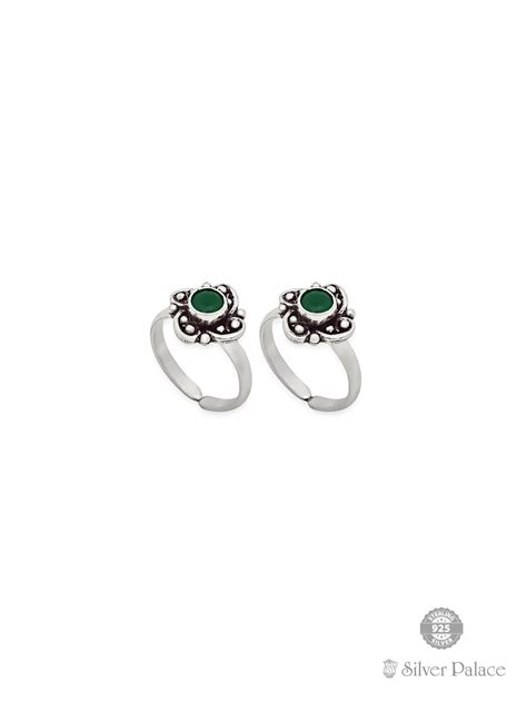 925 Oxidised Silver Green Stone Toe Ring For Women Neeth Collection ...
