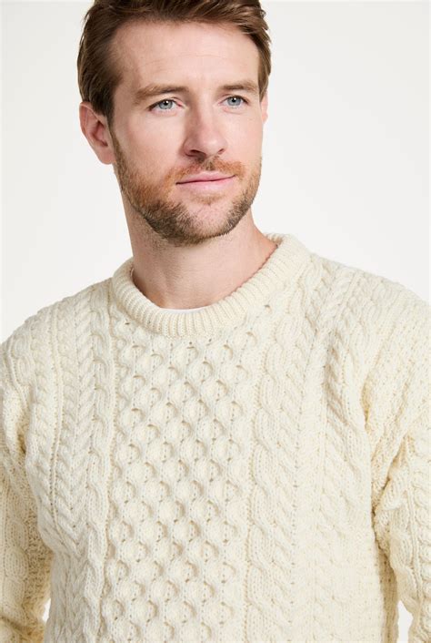 Mens Aran Wool Sweater | Cream | Aran Woollen Mills