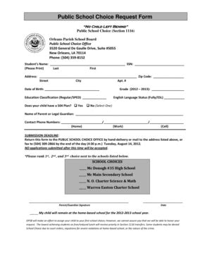 Fillable Online Public School Choice Request bFormb - Orleans Parish ...