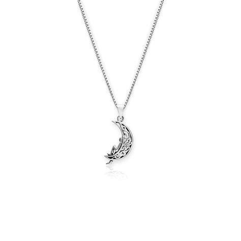 Buy Oxidised Silver Unwind Moon Pendant with Box Chain Online in India ...