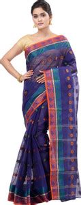 Buy DipDiya Self Design, Embellished, Woven Tant Pure Cotton Dark Blue ...