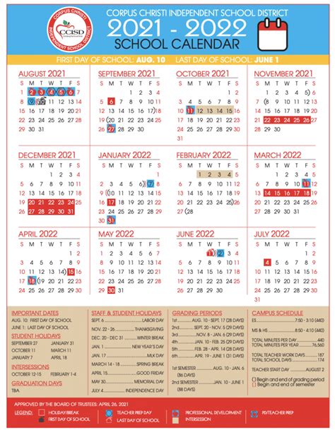 CCISD 2021-22 Calendar - The Texan Times