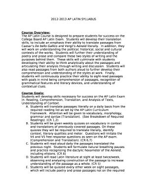 The AP Latin Course is designed to prepare students for success on the ...