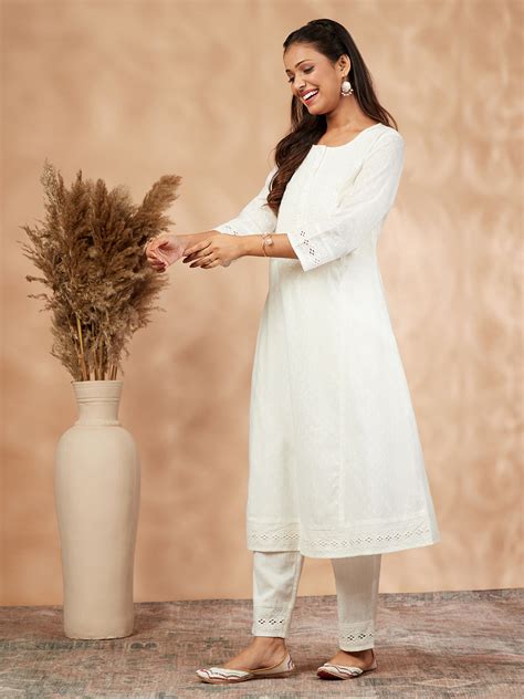Embellished White Straight Kurta – Imara