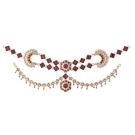 Buy Maang Tikka Daamini: Gold Toned Kundan & Red Crystal – The Better Home
