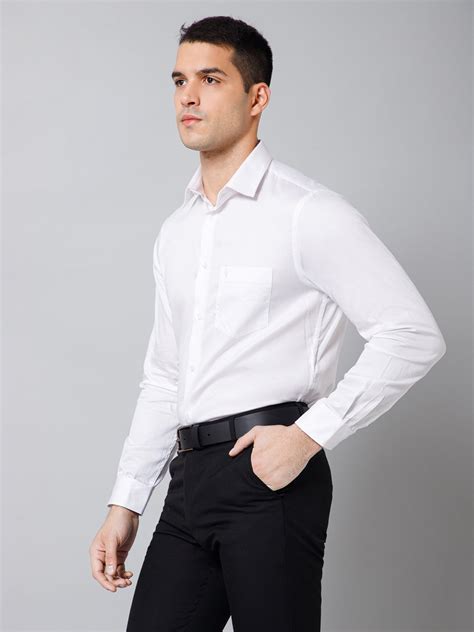 Cantabil Cotton Solid Full Sleeve Regular Fit White Party Wear Shirt f