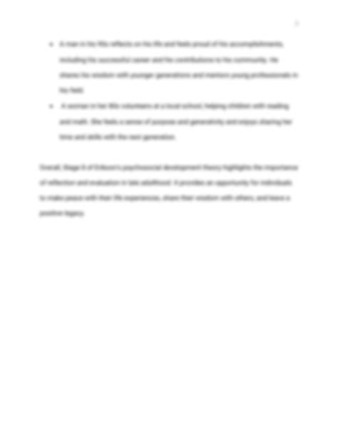 SOLUTION: Erikson's Psychoanalytic Theories -- Stage 8 -- Ego integrity ...