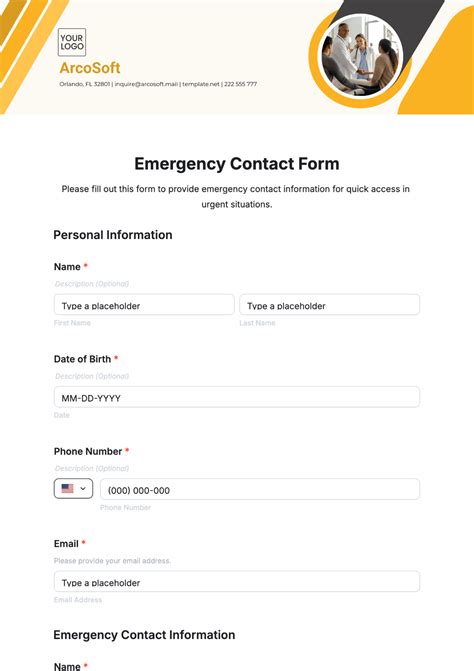 Free Emergency Contact Form Template to Edit Online