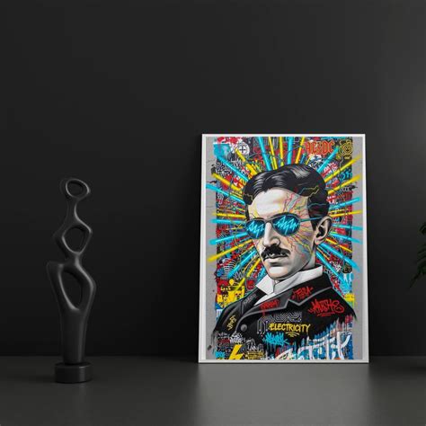 Premium Glossy Aluminium Metal Poster – Tesla Graffiti Street Art Wall ...