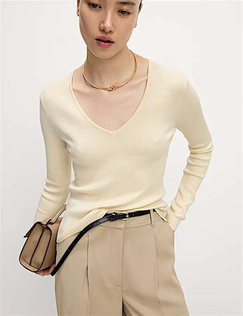 Buy Ribbed V-Neck Knitted Top at Marks & Spencer