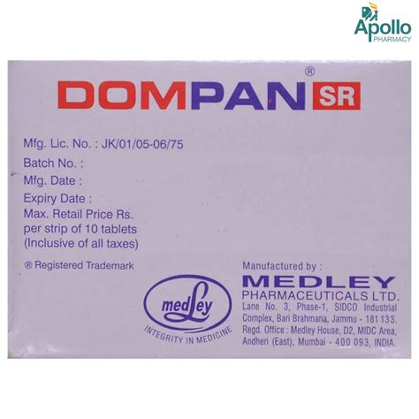 Dompan SR Tablet 10's Price, Uses, Side Effects, Composition - Apollo ...