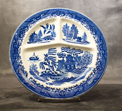 Antique Moriyama Blue Willow China Divided Dinner Plate 11" Made ...