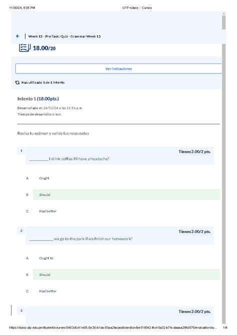 UTP+class Cursos - Examen de Gramática - Semana 15 - Studocu