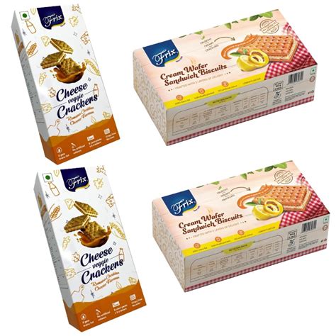 Frix Cheese Veggie Cracker & 3 Layer Lemon Wafer Cracker (Pack of 4 ...
