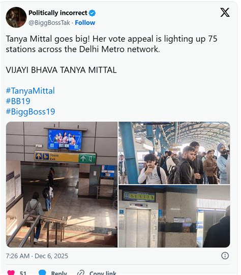 Tanya Mittal Bigg Boss 19 Finals: Delhi Metro Covered 75 Stations ...
