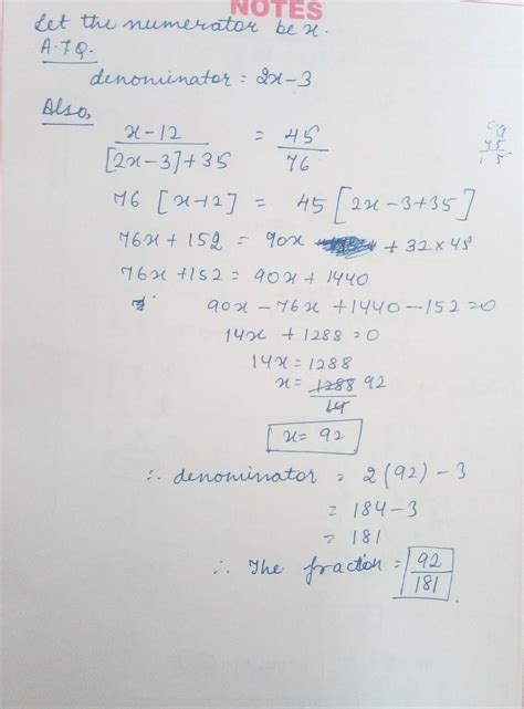 In a fraction, denominator is 3 less than the twiceofthe numerator ...