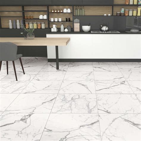 Maxmarble White Rectified Shiny Glazed Porcelain Floor Calacatta White