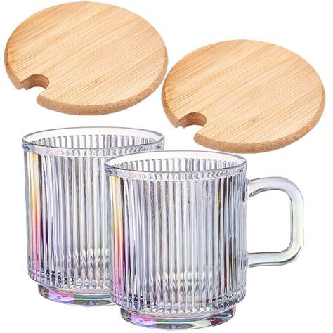 Hemoton Iridescent Glass Coffee Mugs Set of 340ml Ribbed Coffee Glasses ...