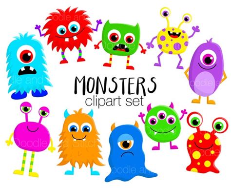 Monster Clipart Set Cute Monsters Clip Art Designs Fun - Etsy India