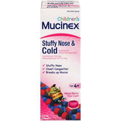 Mucinex For Kids Cold Expectorant/Nasal Decongestant, Mixed Berry ...
