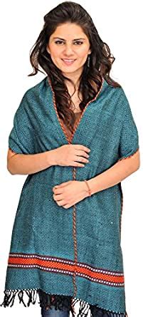 Buy Exotic India Colonial-Blue Scarf from Kullu with Thread Weave and ...