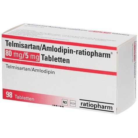 Telmisartan/Amlodipin-ratiopharm® 80 mg/5 mg 98 St mit dem E-Rezept kaufen - Shop Apotheke