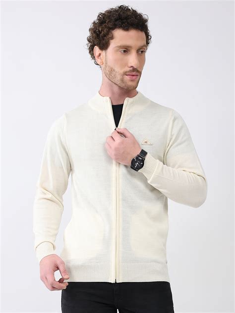Buy Men Cream Solid Mock Neck Full Sleeve Pullover Online in India ...