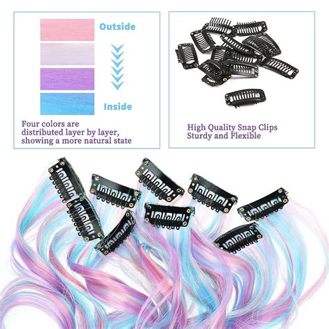Lykoow 40 PCS 26 Unicorn Color Clip in Hair Extensions for Women, Girls ...