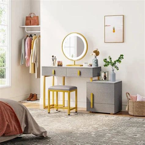 Ines Vanity wooden dressing table design with stool makeup modern corn
