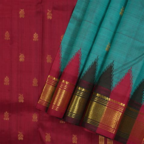 Hayagrivas Teal Blue Handloom Kanjivaram Silk Saree with Green With Ma ...