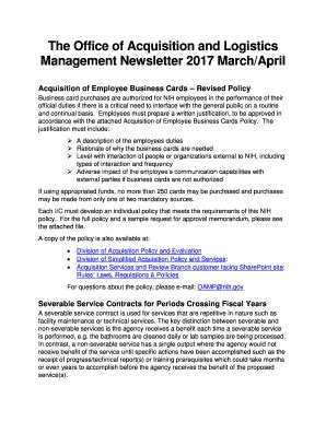 Fillable Online oamp od nih Acquisition of Employee Business Cards ...