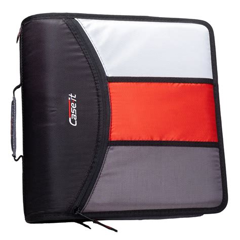 Case•it Mighty Zip Tab, Zip Binder w/ 5-Sub. File, Black, 3" Cap., 12.99"H x 13.11" W x 3"L,D ...