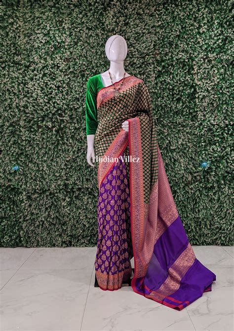 Blue Green Banarasi Handloom Silk Saree – IndianVillèz