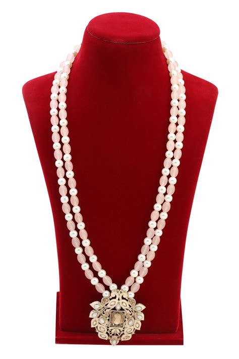 Peach And Cream Layered Moti Mala – KORANM