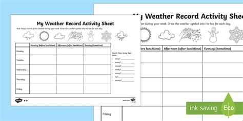 ‘My weather Record’ Activity Sheet for young students.