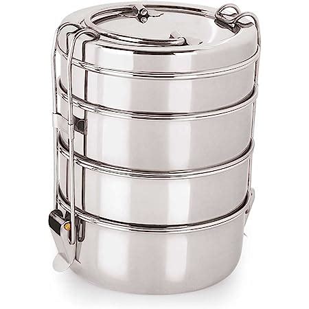 Buy neelam Stainless Steel Four Compartment Tiffin Box with Lid, Silver ...