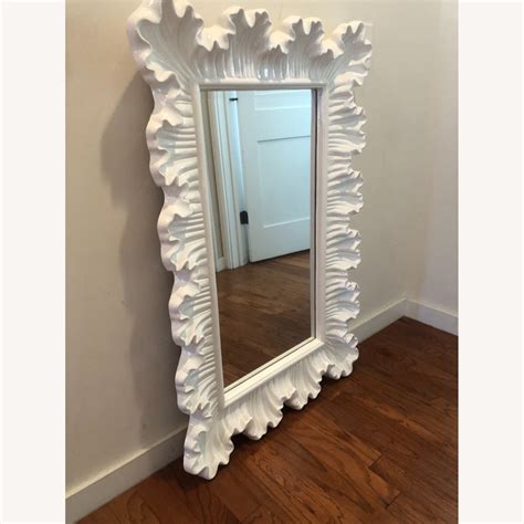 White Lacquered Ruffle Scalloped Wall Mirror - AptDeco
