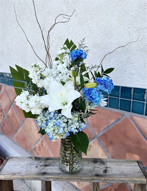 beautiful in blue and white in Highland, CA | Hilton's Flowers