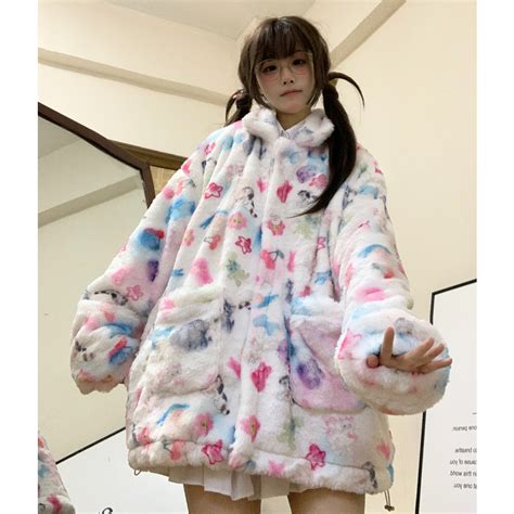 TUDOU土豆猫满印羊羔毛外套女加绒冬季可爱设计感2023年新款棉衣-Taobao