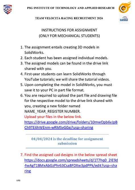 Instructions for Assignment - Mechanical (VR09) (copy) - TEAM VELOCITA ...