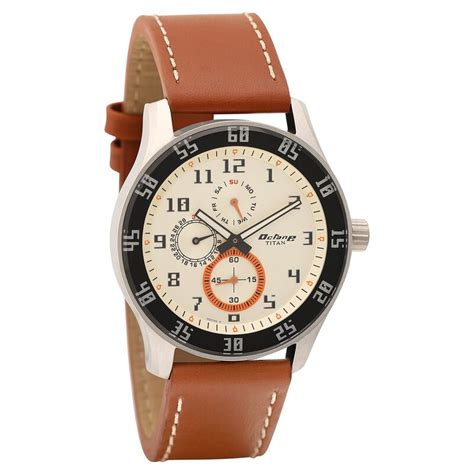 Buy Online Titan Quartz Multifunction Champagne Dial Leather Strap ...