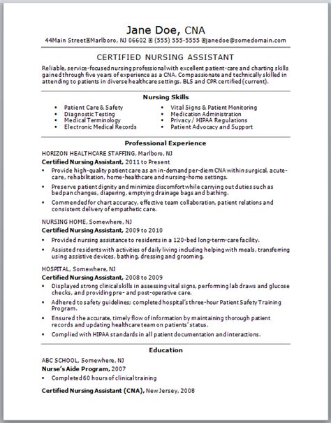 CNA Resume Sample 的图像结果