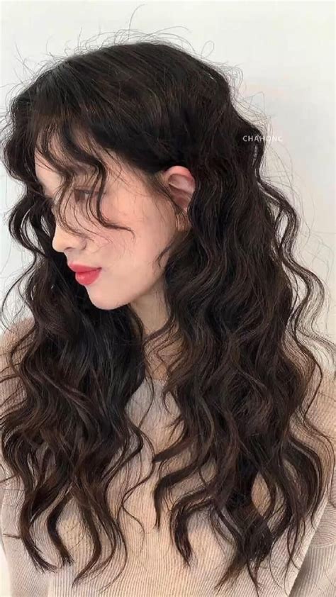 Hairstyle hair cut perm curly wavy bangs shaggy haircut korean perm ...