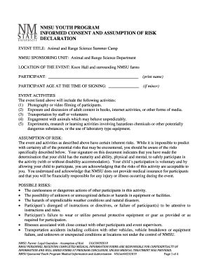 Fillable Online INFORMED CONSENT AND ASSUMPTION OF RISK Declaration Fax ...
