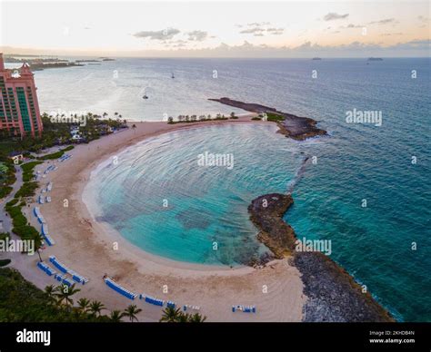 Cove Beach aerial view and Power Tower at sunset at Atlantis Adventure ...