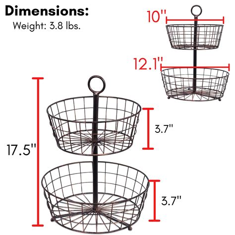 BirdRock Home 2 Tier Wire Fruit Basket Bowl - Round Metal Standing ...