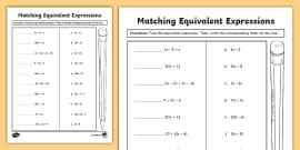 Matching Equivalent Expressions Worksheet | Twinkl USA