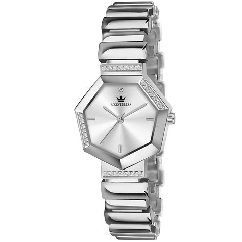 Buy CRESTELLO Brass Silver Plated Bracelet Analog Wrist Watch For Women ...