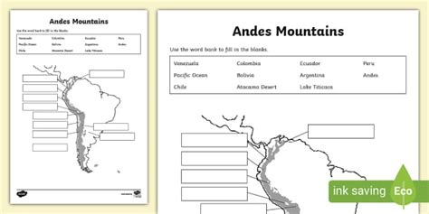Andes Mountains Worksheet
