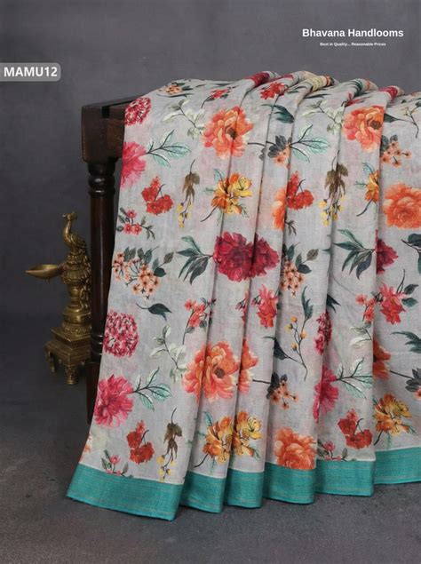 Soft Mul Cotton Gray Digital Print Saree | Lightweight & Comfortable ...